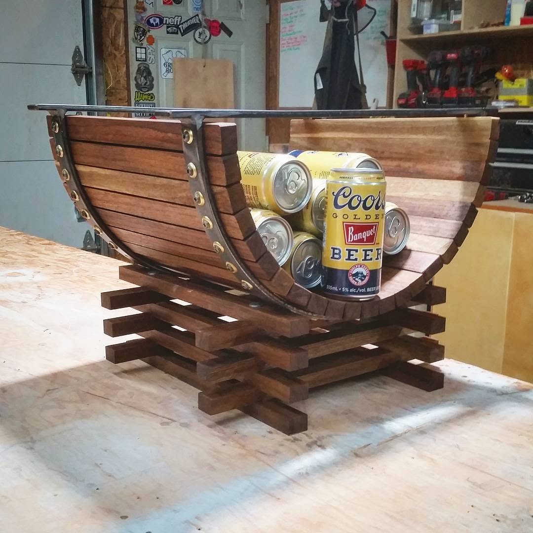 Steel-banded oak-stave barrel beverage cooler table